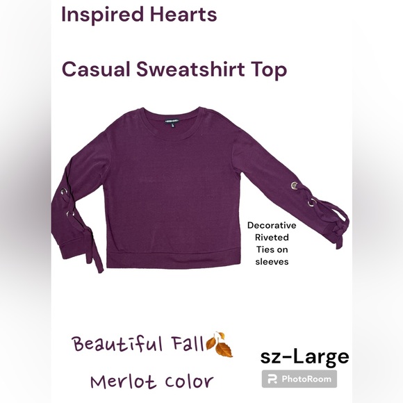Inspired Hearts Riveted Ties Sweatshirt Top - Picture 1 of 7
